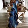 Women Plus Size V Neck Short Sleeve Printed Straight Maxi Dress