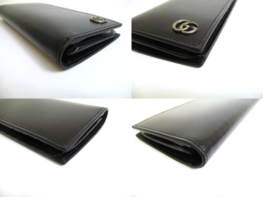 Authentic GUCCI Silver Marmont G Black Leather Bifold Flap Long Wallet #b090  Open box