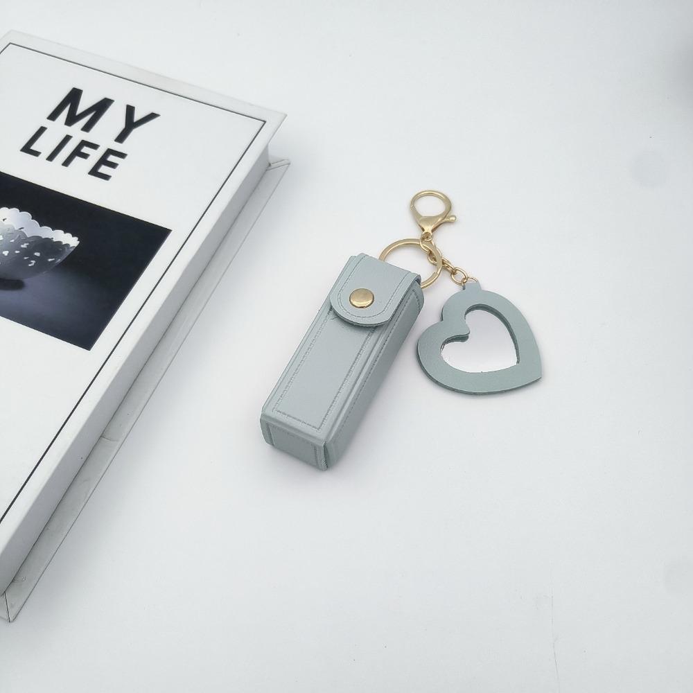 Portable with Mirror Lipstick Bag Compact Mini Lip Balm Holder PU Leather Universal Lip Oil Keychain Travel