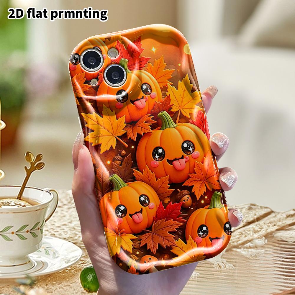 Phone Case: 2D Flat, Suitable for iPhone 18 17 16 15 14 13 12 Pro Protective Case, Phone Decoration, Cute Pumpkin Pile, Halloween and Christmas Gift