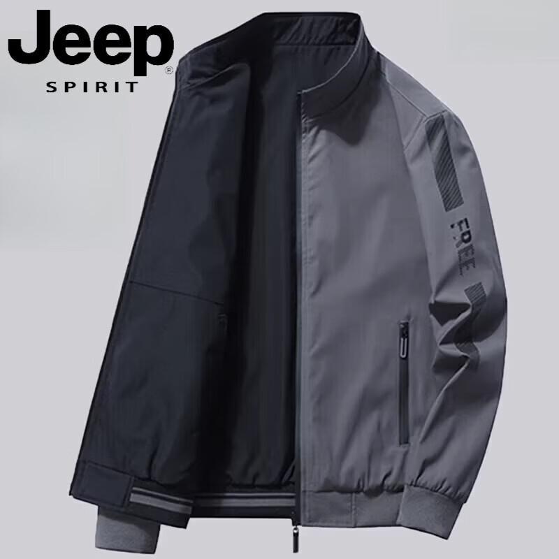 JEEP SPIRIT Men s 2026 Spring Reversible Stand Collar Windproof Jacket L
