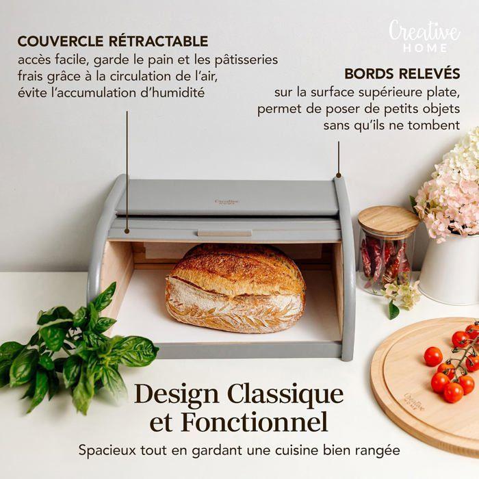 Boîte à Pain - Creative Home - Vintage - Bois de hêtre naturel - 38 x 28,5 x 17,5 cm