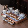 New blue and white Ru kiln Kung Fu tea set Household ceramic brewing teapot teacup drainage water storage tea tray