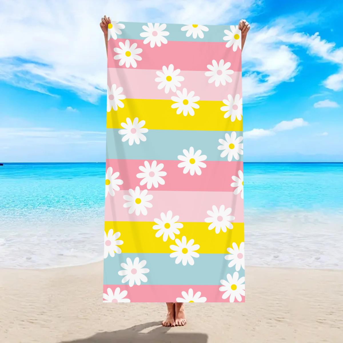 

1pc Bohemian Large Beach Towel, Striped Flower Love Printed Bath Towel, Outdoor Swimming, Vacation, Camping Beach Towel W40*H60(CM)