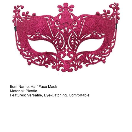 Masquerade Half Face Mask for Women Hollow Carving Glitter Party Mask Lightweight Comfortable Elastic Strap Halloween Costume Accessory