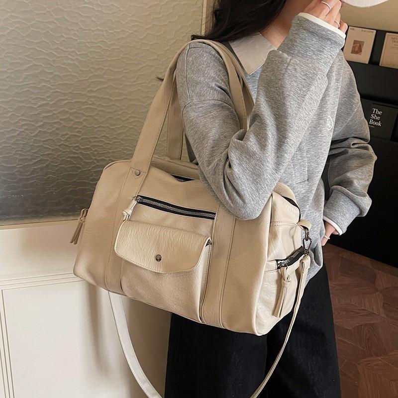 Large Capacity Tote Bag Women Minimalist Work Commute Shoulder Crossbody PU Leather With Zip