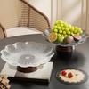 Clear Fruit Bowl with Wooden Base Modern Serving Tray for Living Room Coffee Table Kitchen Petal Hammer Pattern Snack Tray