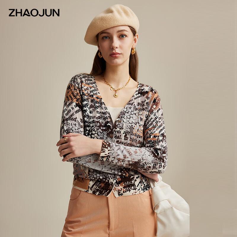 

Zhaojun Women s Floral V-Neck Worsted Wool Cardigan M
