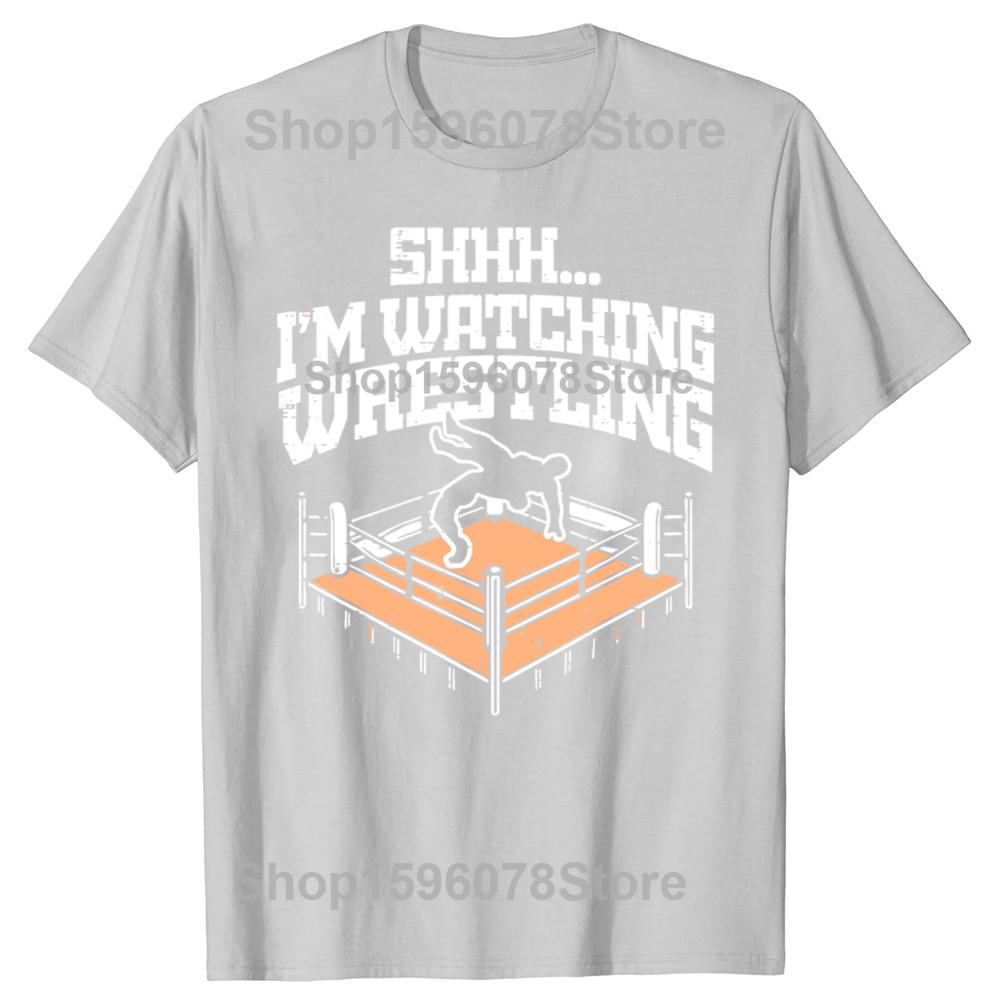 Retro Shhh Im Watching Wrestling Funny Wrestler Fan Cotton Tops Fitness T-Shirt Oversized Unisex Tees Men's Clothing Streetwear