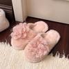Korean sweet mesh flower flat heel slippers women's autumn wear Internet celebrity one-character soft bottom non-slip cotton slippers women