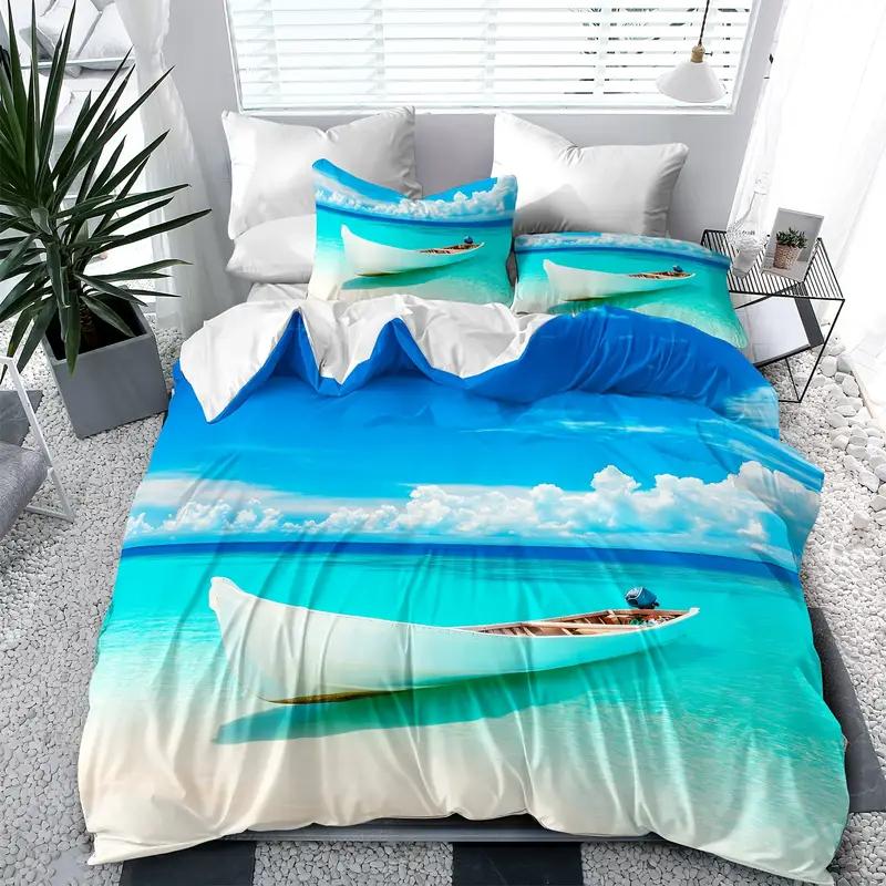 

Семейный Отпуск Оранжевая Красная Морская Звезда Ракушка Раковина Пляж Океан Волны Принт Мягкий Удобный Постельный Комплект для Спальни Общежития EU Single(135x200cm)