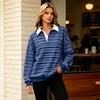 Women's Trendy Long Sleeve Striped V-Neck Casual Tee Shirt Versatile Pullover Top
