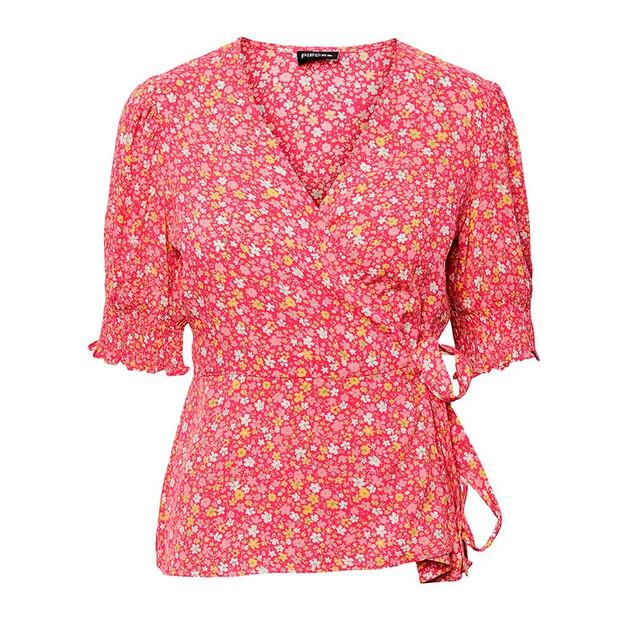 Pieces Tala 2/4 Wrap Short Sleeve Blouse