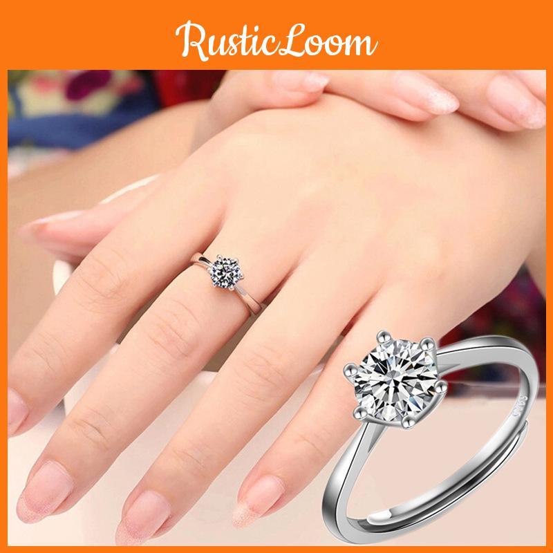 Fashionable And Elegant Diamond-encrusted Ring For Women Adjustable Six-claw Opening Ring