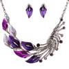 Retro Tibetan Leaf Peacock Crystal Rhinestone Drop Earrings Short Necklace Set