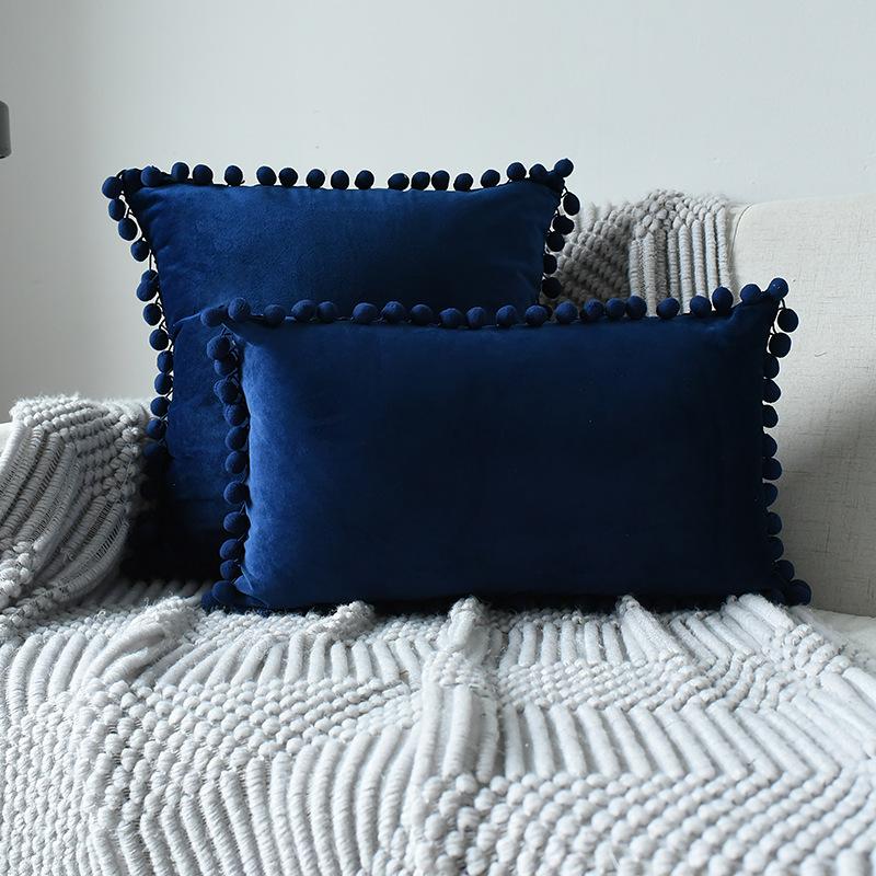 Inyahome Solid Color Velvet Throw Pompom Pillow Covers Pillowcase for Home Decor Sofa Living Room Bed Couch Farmhouse Outdoor