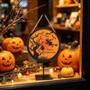 Decorative Round Hanging Sign Halloween Wall Pendant, with Pumpkin And Witch Silhouette, Wooden Retro Style Seasonal Door Ornament Sign, for