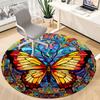1pc Butterfly StainedGlass Office Round Area Rug, Indoor Mat Suitable ForOffice, Under Office Chairs Bedroom Living Room Home Decor, Room Decot022