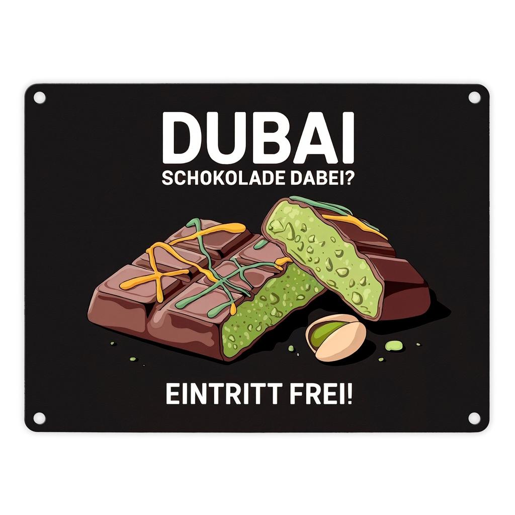 D Metal Outdoor Sign Stay Calm and Eat Dubai Chocolate with Arabic German Text Wall Decor for Bars Offices