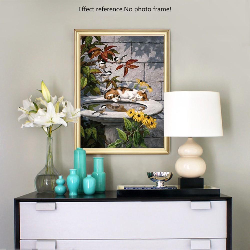 Pictură cu diamante 5D Afișare completă Broderie cu diamante pisici cu punct de cruce rotund complet