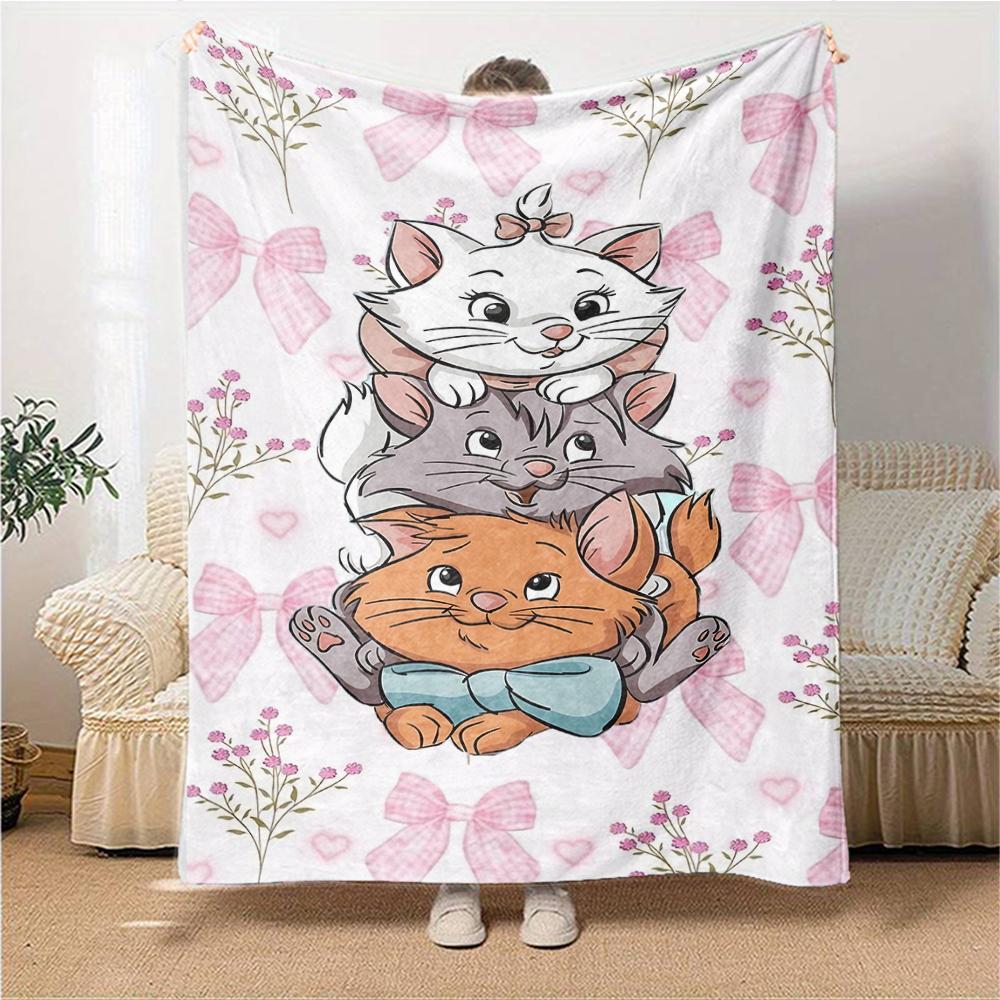 Cat Family Portrait Flannel blanket, soft and warm, suitable for beds and sofas, all seasons, portable travel blanket. 073095