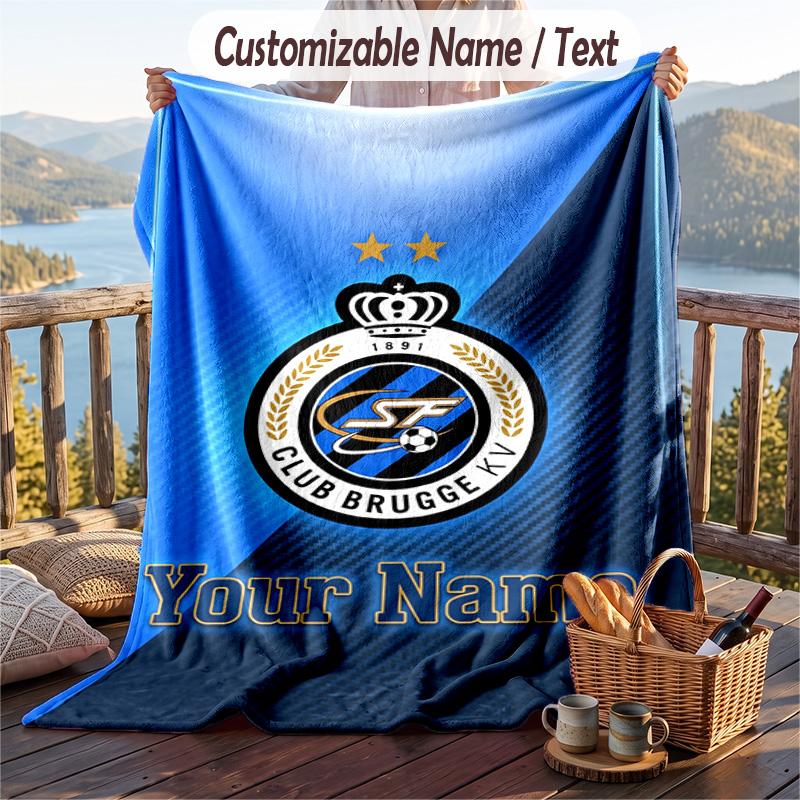 Flannel Blanket Club Brugge FC Print Custom Name Text Soft Throw for Sofa Bed