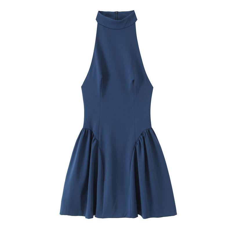 Kaslead New Women Clothes Western Style Fashion Simple Neck Collar Short Dress 8685555