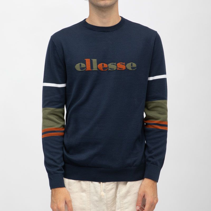 Pull à rayures colorées coton bleu marine Homme ELLESSE