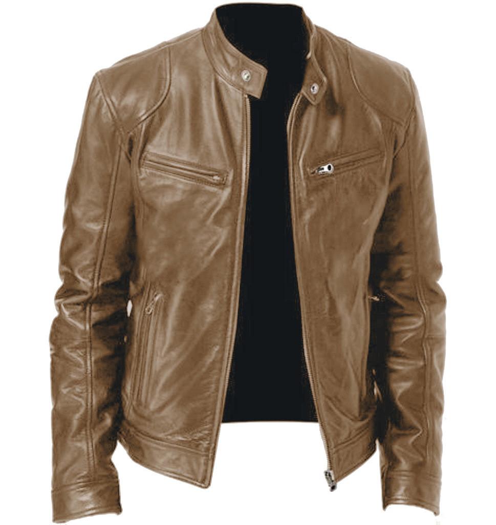 Southern Winter Warm Button Fashion Domineering Locomotive Men's Multi-pocket PU Jacket Stand-up Collar Zipper Cardigan Leather Jacket