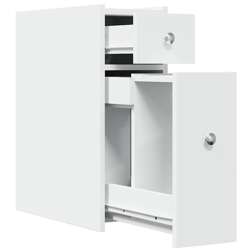 Narrow Wheeled Bathroom Cabinet, Bathroom Corner Storage Cabinet, White Engineered Wood