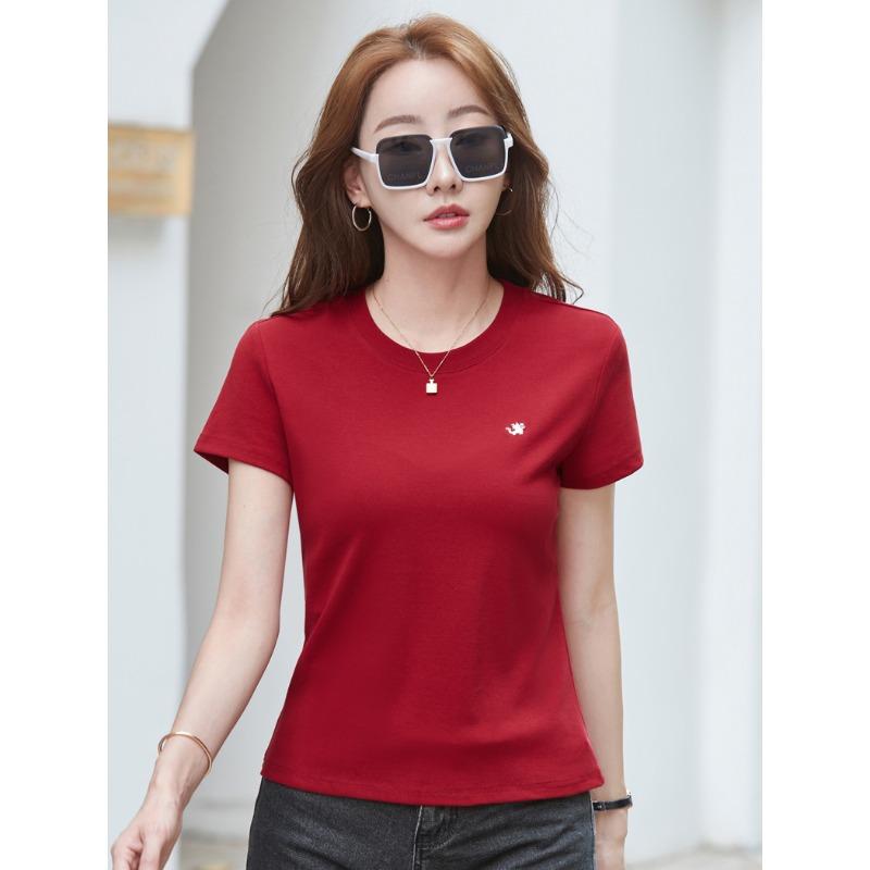 Summer Women's T-Shirt Solid Colour Round Neck Short Sleeve Top