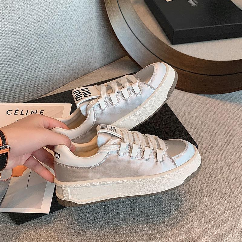 

Little white shoes women s new color matching ins style casual leather versatile height-increasing women s shoes platform silver board shoes 40 серебряный