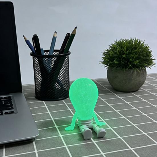 3D Printed Bulb Figure Glow-in-The-Dark Articulated Figurine with Dangling Legs for Home Office Desktop Shelf Decor