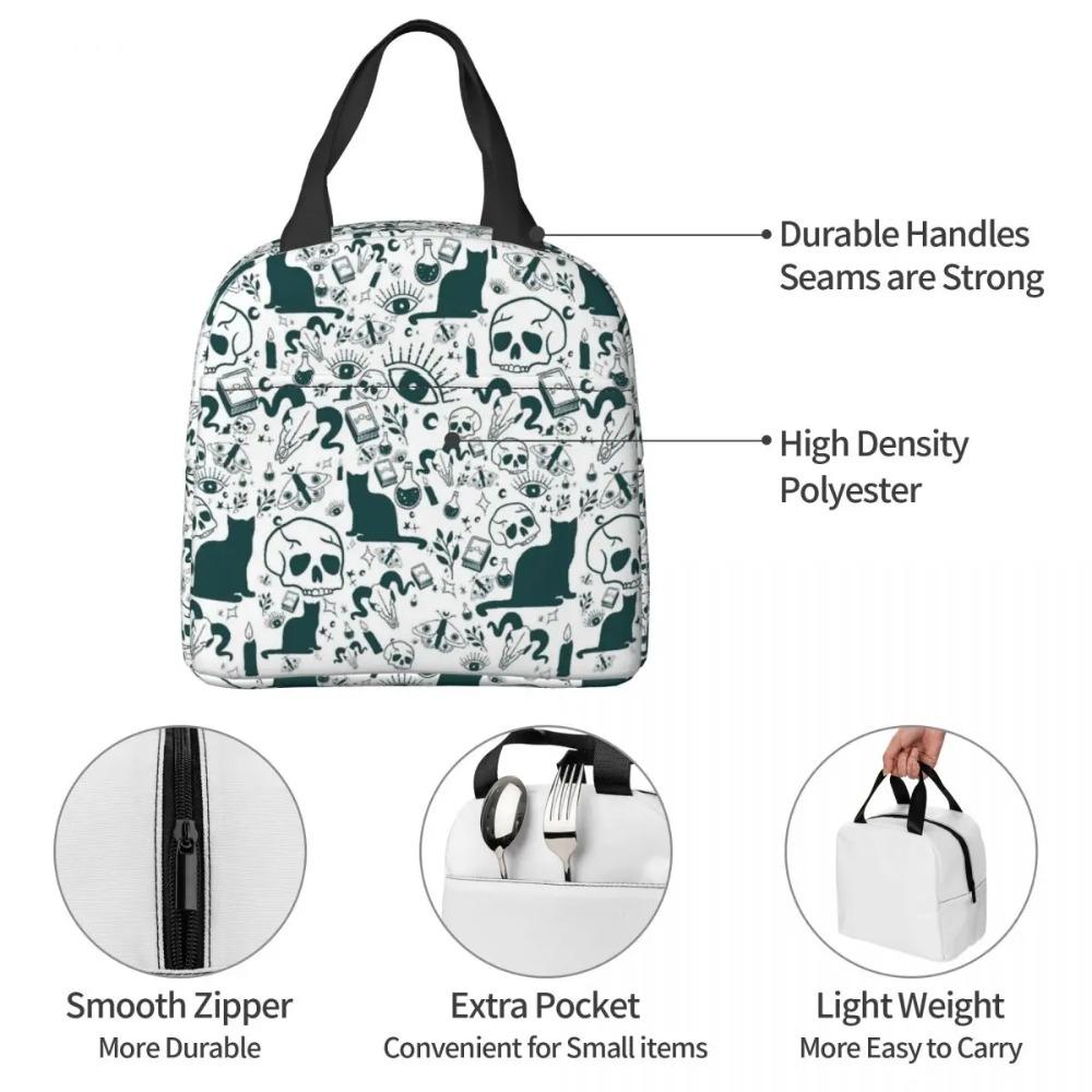 Cat Heads Witch Element And Skeleton Insulated Lunch Bag for Office Cooler Thermal Food Box Tote Portable Lunch Boxes Container