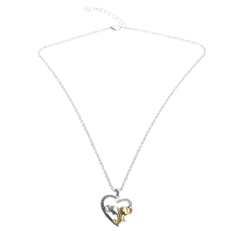 Lucky Double Elephant Necklace I Love You Forever Heart Pendant Valentines Gift