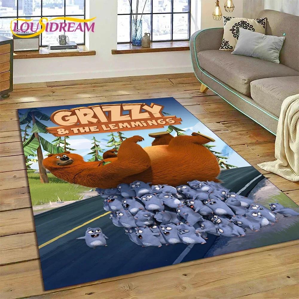 Cartoon Grizzy and The Lemmings Koberec Koberec do ložnice Obývací pokoj Dekorace domácí pohovky, Dětská hra Velká dekorační podložka na podlahu Dárek