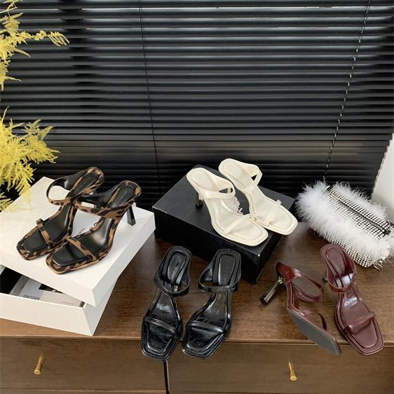 

Niche leopard print high heels one-word slippers women s shoes wear new thin heels sandals 34 чорний