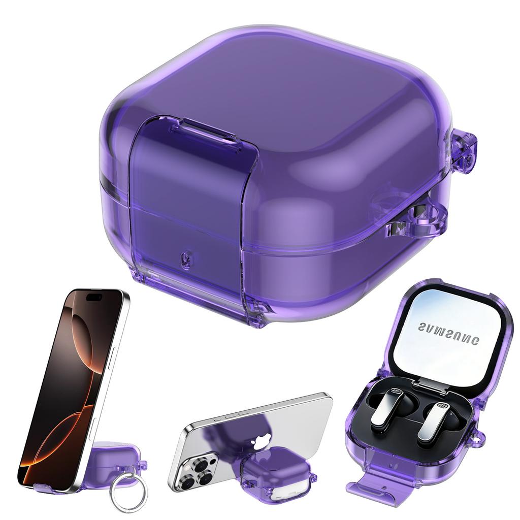 Transparent Candy Security Lock Cover for Samsung Galaxy Buds 4 4 Pro Shockproof Earphone Protective Case with Hidden Bracket