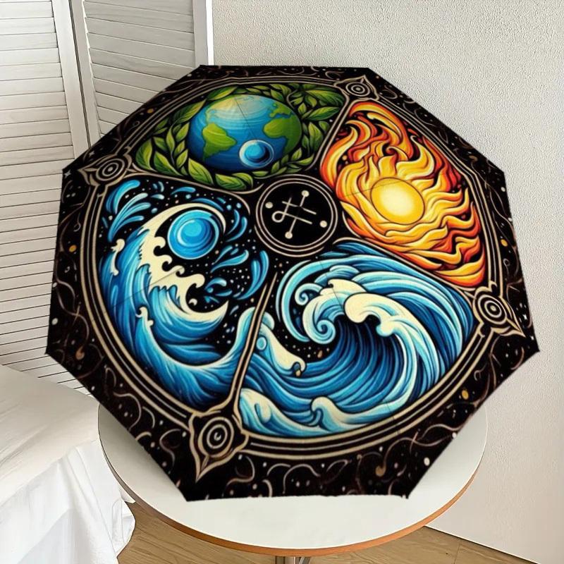 

1pc Earth, Fire, Water, Air Elements Automatic Folding Umbrella - Compact 8-Rib Design,Perfect Gift for Friends & Family yy250926003