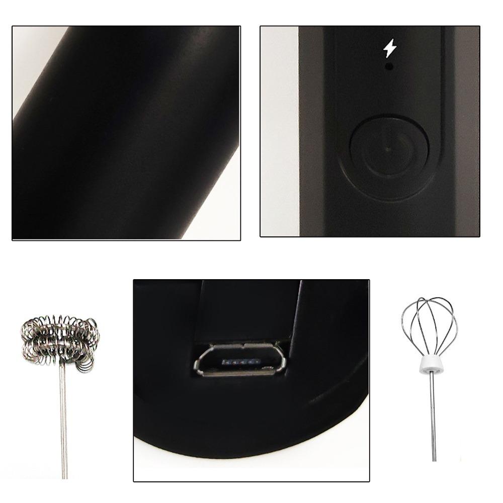 Black White Milk Frother Plastic Stainless Steel Electric Whisk Frother  Coffee Latte Matcha