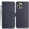 For iPhone 15 Pro Max Wallet Case with Strap/Multiple Card Slots Solid Color Leather Stand Phone Cover