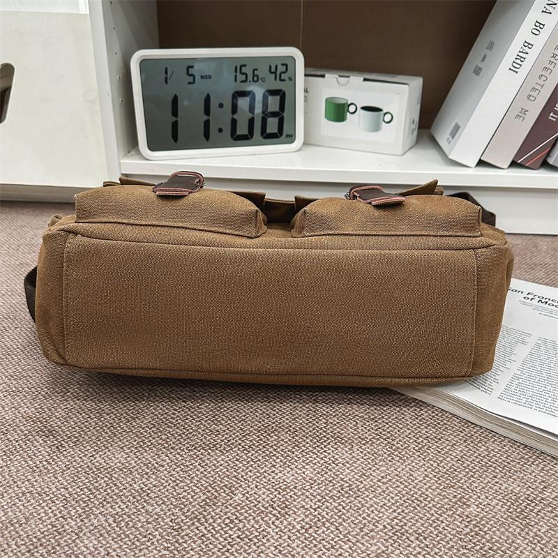 Canvas Bag Business Shoulder Crossbody Bag Large Capacity Lightweight Contrast Color Student Bag