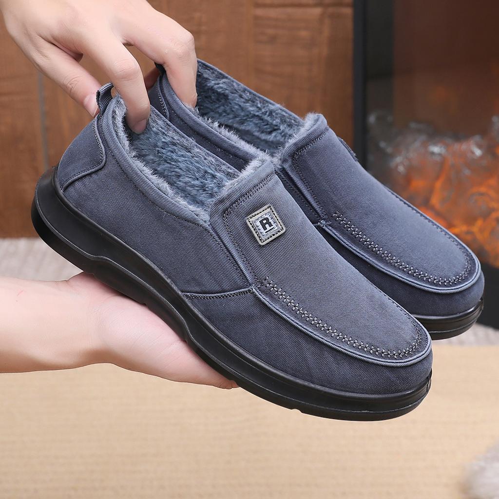 Thickened Fleece Winter Men's Shoes Old Beijing Cloth Style Cotton Shoes Comfortable Anti-slip Wear-resistant Dad's Casual Shoes