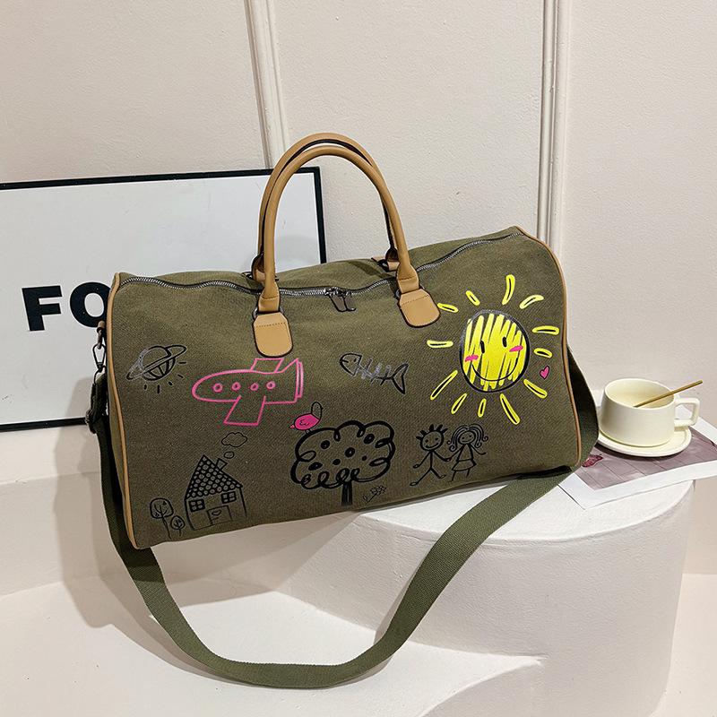 

Женская парусиновая дорожная сумка большой вместимости, студенческая сумка для хранения в общежитии, женская дорожная сумка для ручной клади One Size зелёный