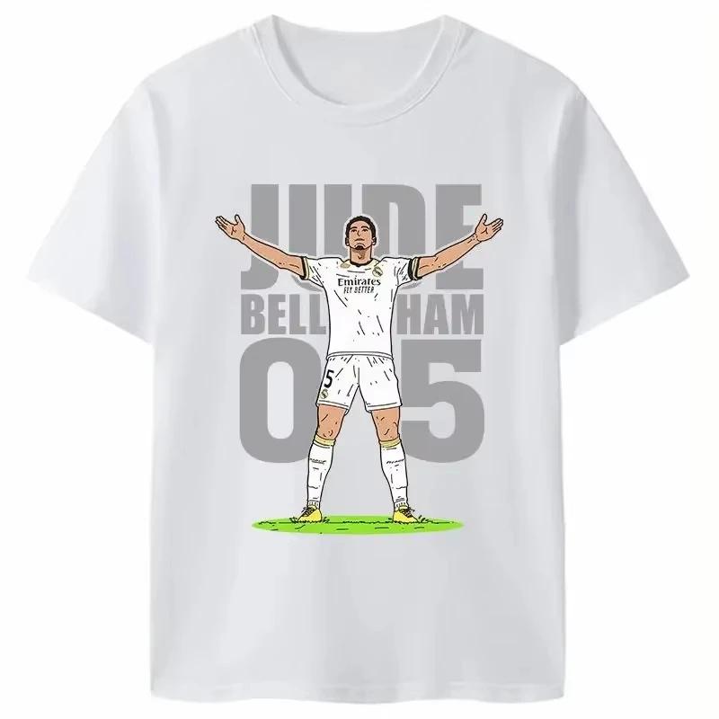 

Bellingham for Real Madrid Fans Celebration Action Printed Logo Men Short Sleeve T-Shirt Commemorative Summer Round Neck England XXXL білий