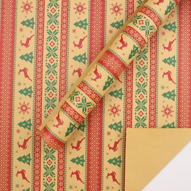 Feestelijk Cadeaupapier Set: Cartoon Kerst & Nieuwjaar Ontwerp met Tissuepapier