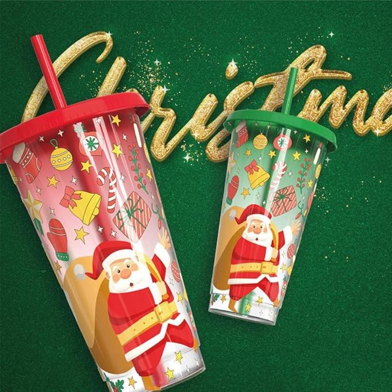 701-800ml Christmas Cups with Lids and StrawsChristmas Coloring ChangingCups Christma Reusable Cups for Water Iced Coffee Or Tea