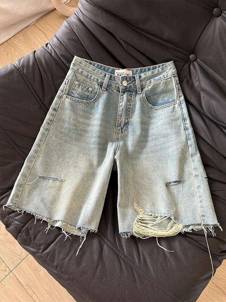 

Ретро повседневные джинсовые шорты с высокой талией Y2k женские 2000-е американские горячие девушки прямые летние свободные брюки корейская мода шикарные новые 4XL синий