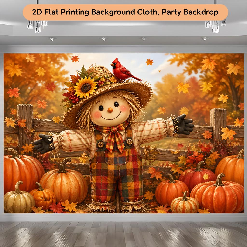 1 Piece of 2D Flat Background Fabric Background Fabric with Image of Scarecrow and Pumpkin Fieldzyc