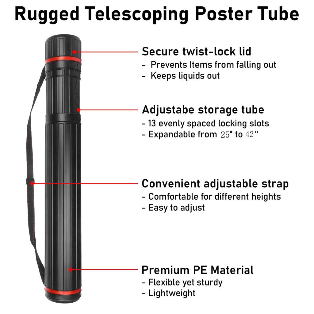 Waterproof Telescoping Poster Tube Extendable Lightproof Storage Tube for Artwork Documents Blueprints Maps Protective Storage